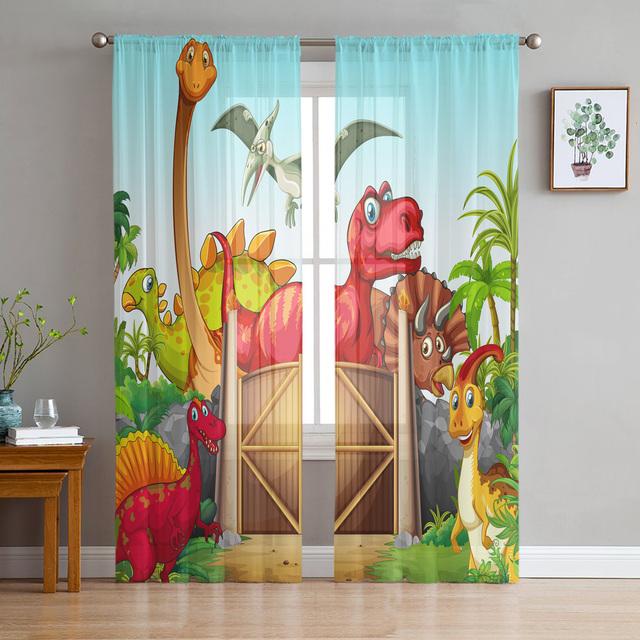Dinosaur Virgin Forest Sheer Curtains For Living Room Bedroom Tulle Window Drapes For Kitchen Decoration