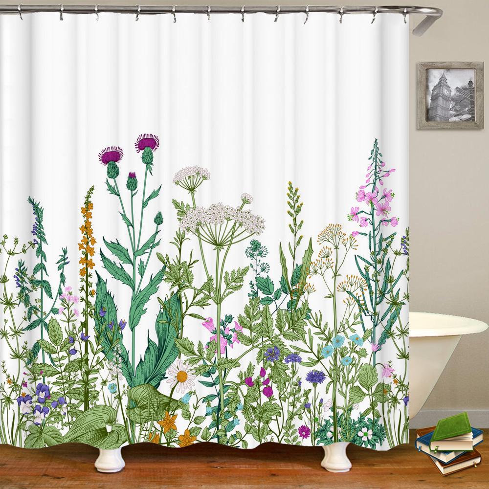 European Retro Flower Shower Curtain Watercolor Floral Bathroom Curtains Waterproof Botanical Bath Curtain With Hooks