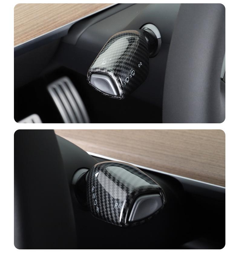 Tesla Model 3/Y Carbon Fiber Gear Lever Cover & Steering Column Handle Decor Patch.