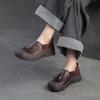 Johnature Genuine Leather Loafers Retro Round Toe Thick Soled Versatile Slip-on Women's Flat Shoes