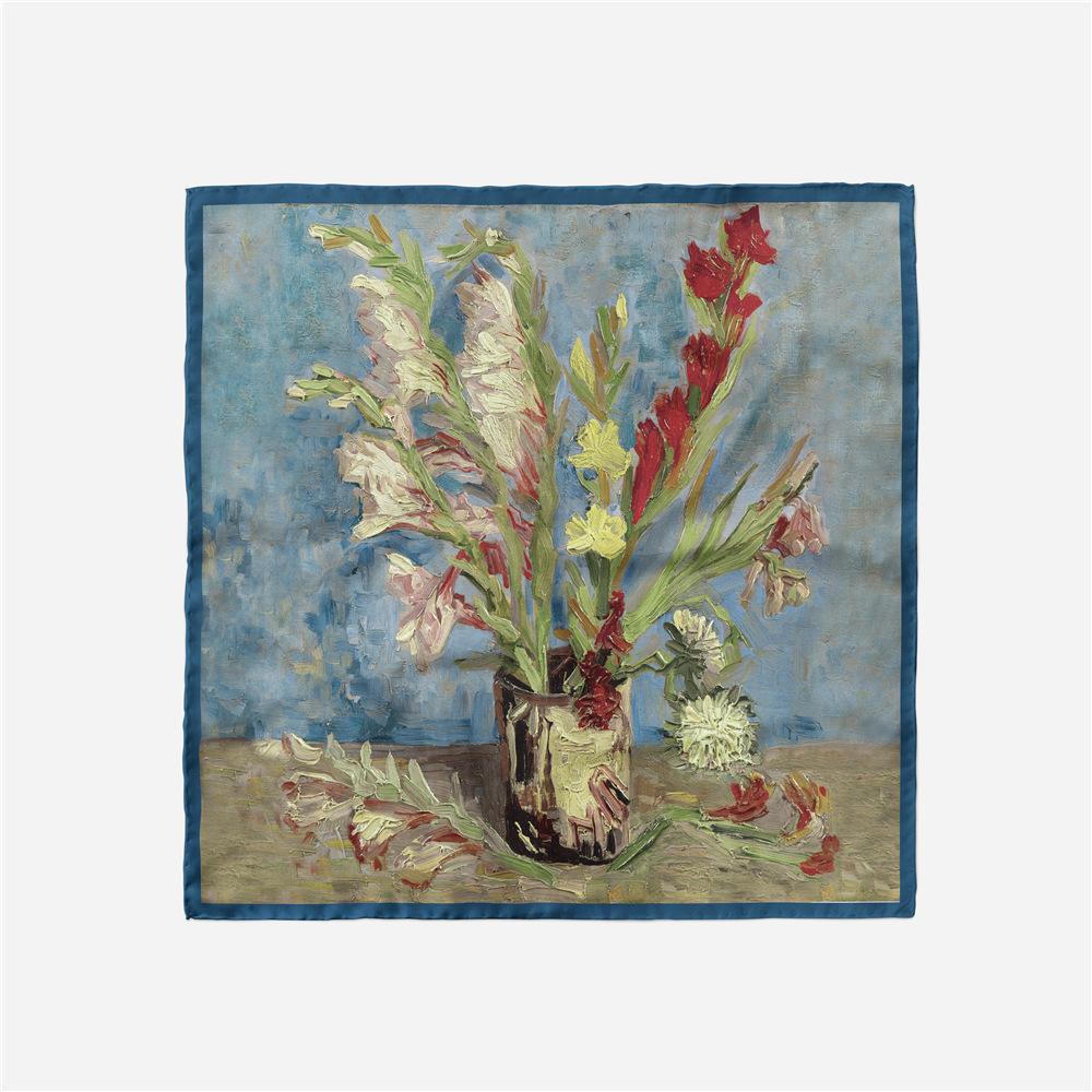 53CM Square Twill Silk Scarf Fashion Flower Print Small Head Neck Hijab Women Kerchief Female Bandana Shawl Accessories Jewelry