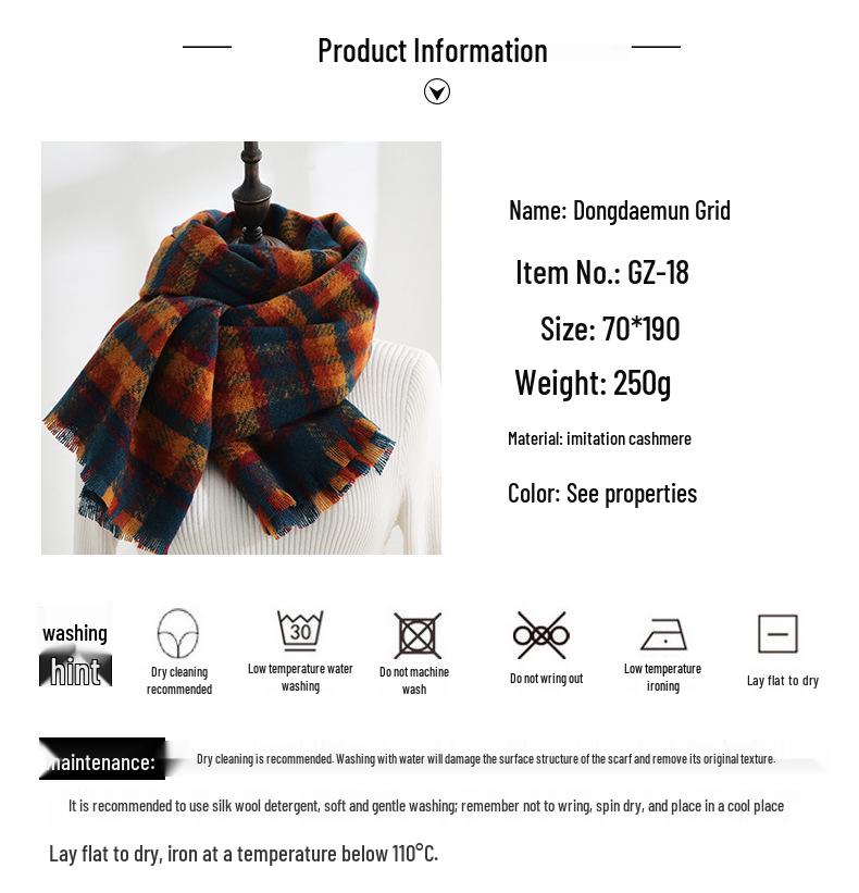 Women's Fashionable Plaid Scarf - 2025 Korean Style Warm Faux Cashmere Autumn/Winter Shawl