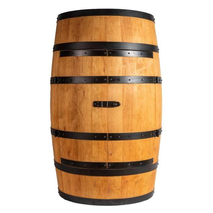 Wine Rack - Creative Cooper - Wooden Barrel with Doors, Alcohol Bottle Storage Furniture, 80x50 Cm, Oak