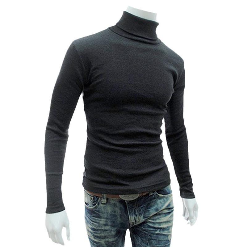 Men's High Neck Solid Color Long Sleeve T-shirt, Spring Autumn Base Layer, Korean Style Pullover Sweater