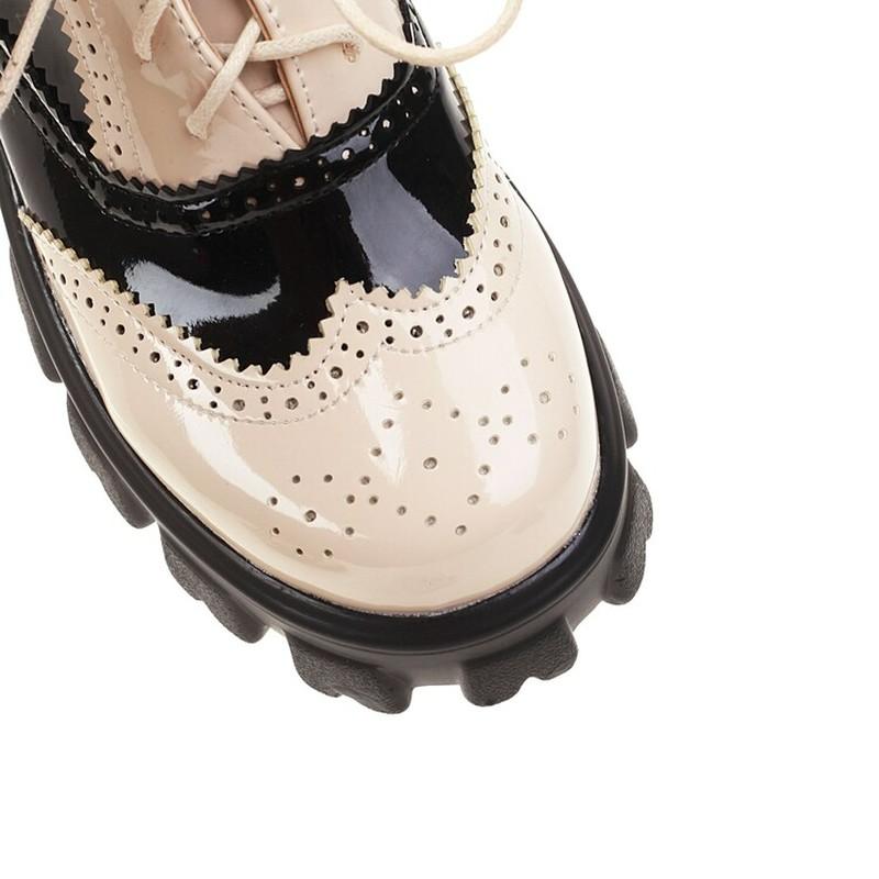 Trendy Brand Chunky Flats Platform Gothic Shoes Women Perforated British Brogues Oxfords Shoes Female Derby Flats