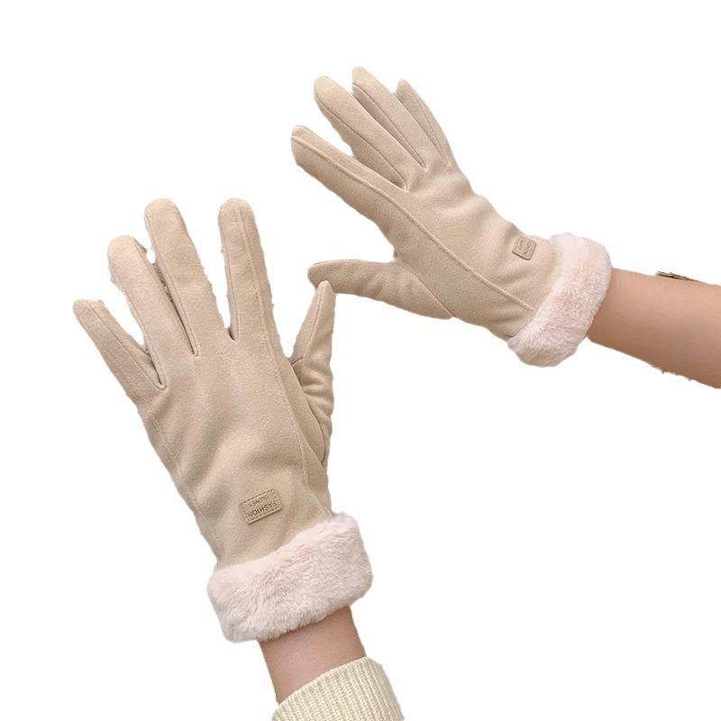 Gloves for Women, Touch Screen, Outdoor Cycling, Warm and Cute, Cold Resistant, with Thick Velvet and Winter Gloves