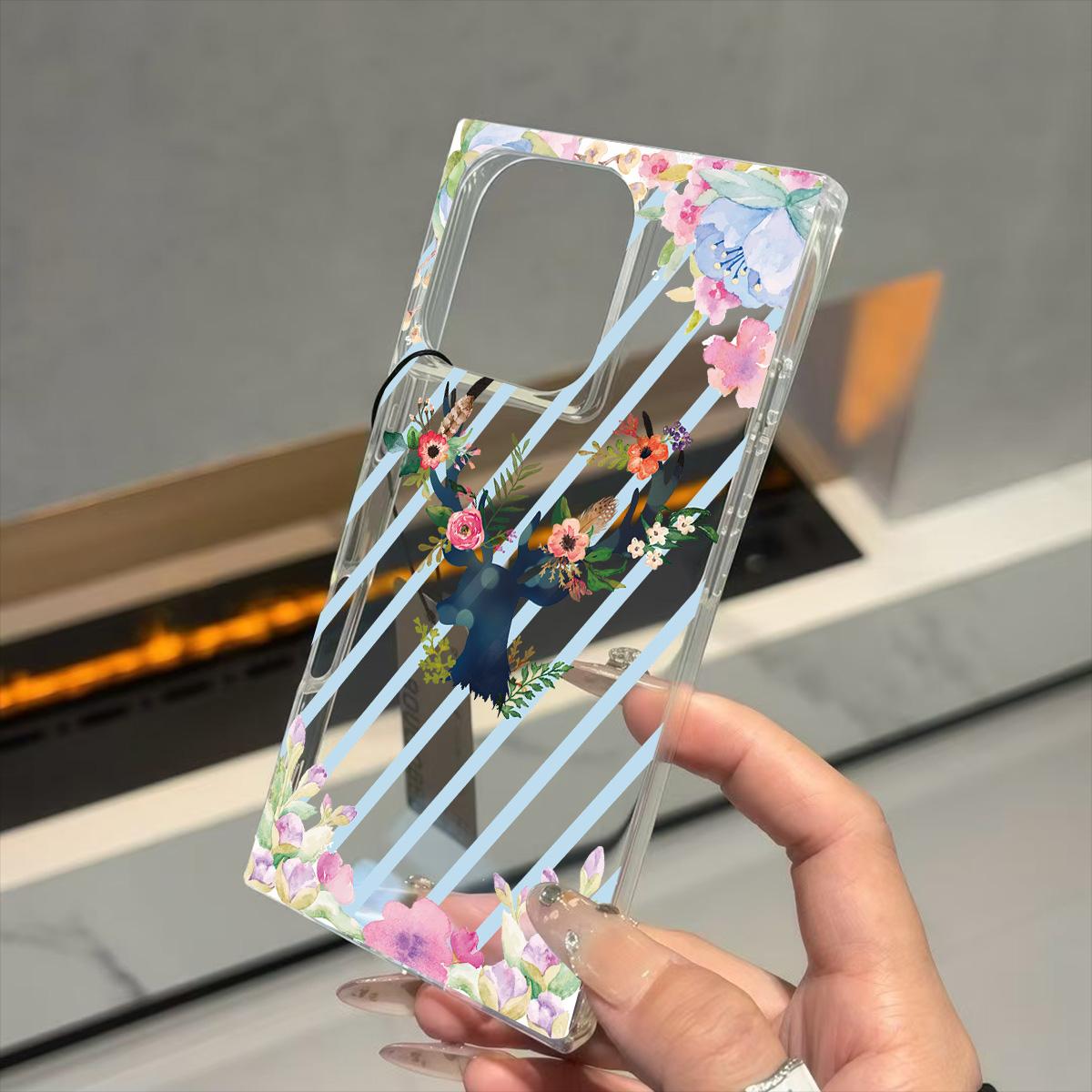

Clear Square Back Tube Case Protection For iPhone 13 12 14 Pro Max 16 ProMax 15 Plus 11 Anti-Oxygen,Striped Deer Pattern Casing iphone 11 ProMax