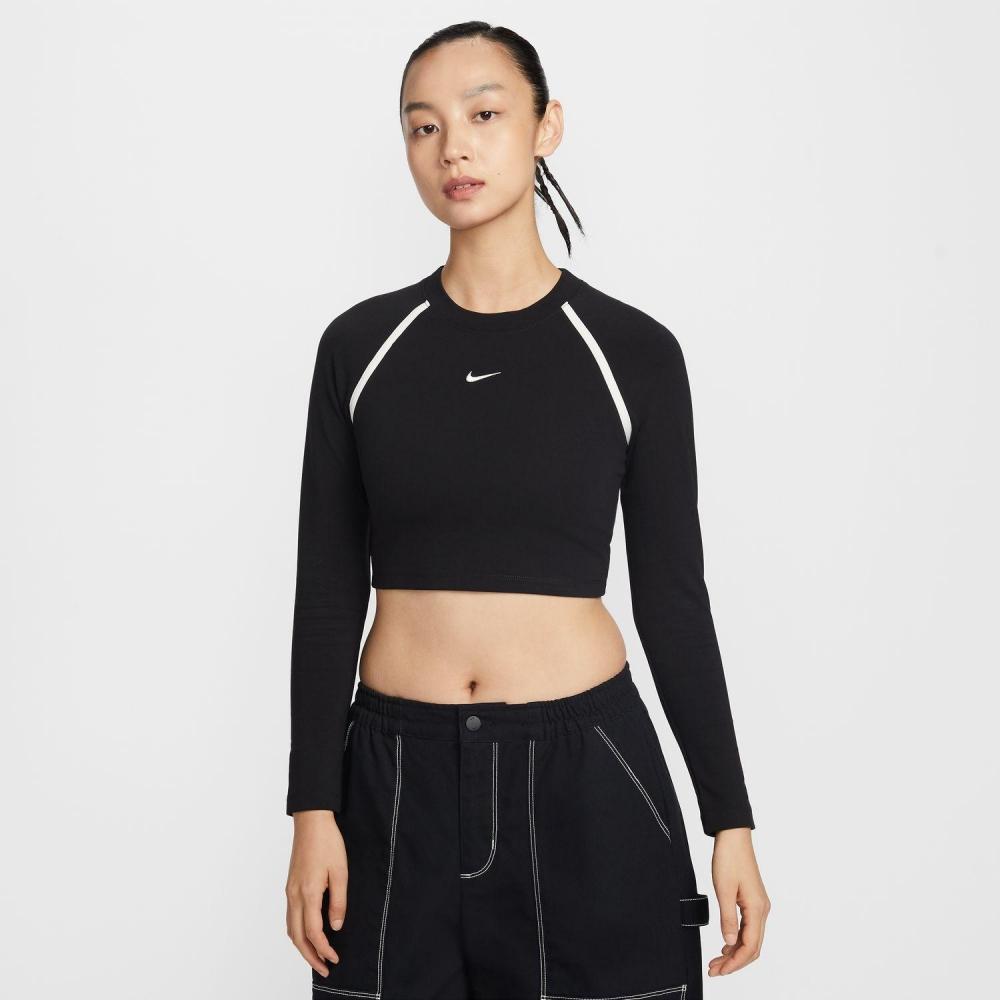 Nike W Street Ls Body Bold C If0339 010blaCk Chalk XS