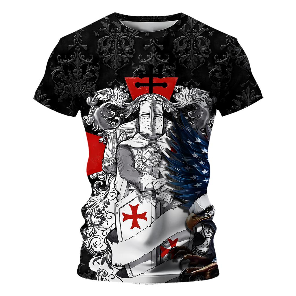 Tričko s krátkým rukávem pro muže Tričko Pánské Letní Pánská trička Muž Léto 2024 Tmavý rytíř Cross Sleeve Tričko Oversized Graphic