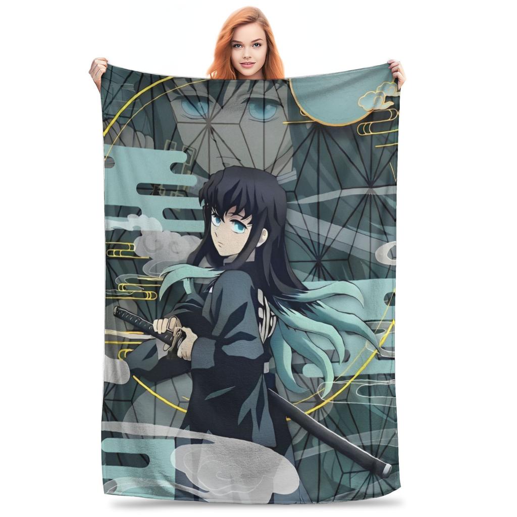 Super Soft Slayers Kimetsu Yaiba Manga Throw Blanket Premium Fleece Lightweight Bed Blanket Cozy Plush Blankets All Season Use