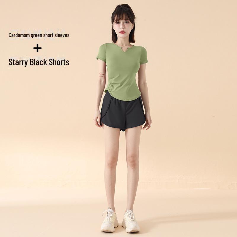 2025 İlkbahar/Yaz Hızlı Kuruyan Spor Yoga Seti – Dar Kesim, Kısa Kollu Fitness Giyim