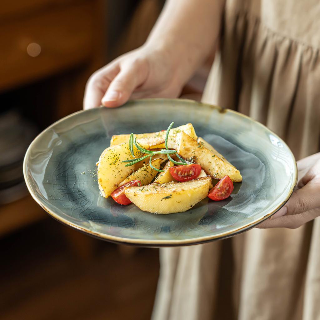 Ceramic Plates High-Grade Ice Crack Glaze Tableware Niche Western Food Plates Household Dishes Plates Commercial Catering Round Plates
