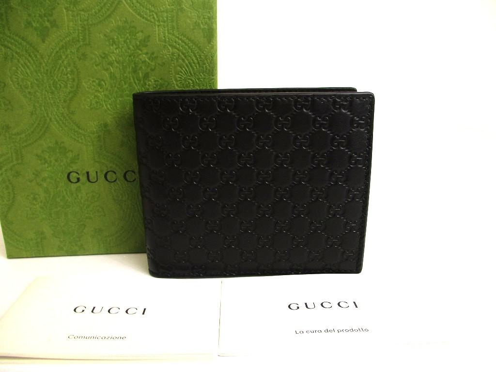 Authentic GUCCI GG Guccissima Black Signature Leather Bifold Wallet #a836  Refurbished