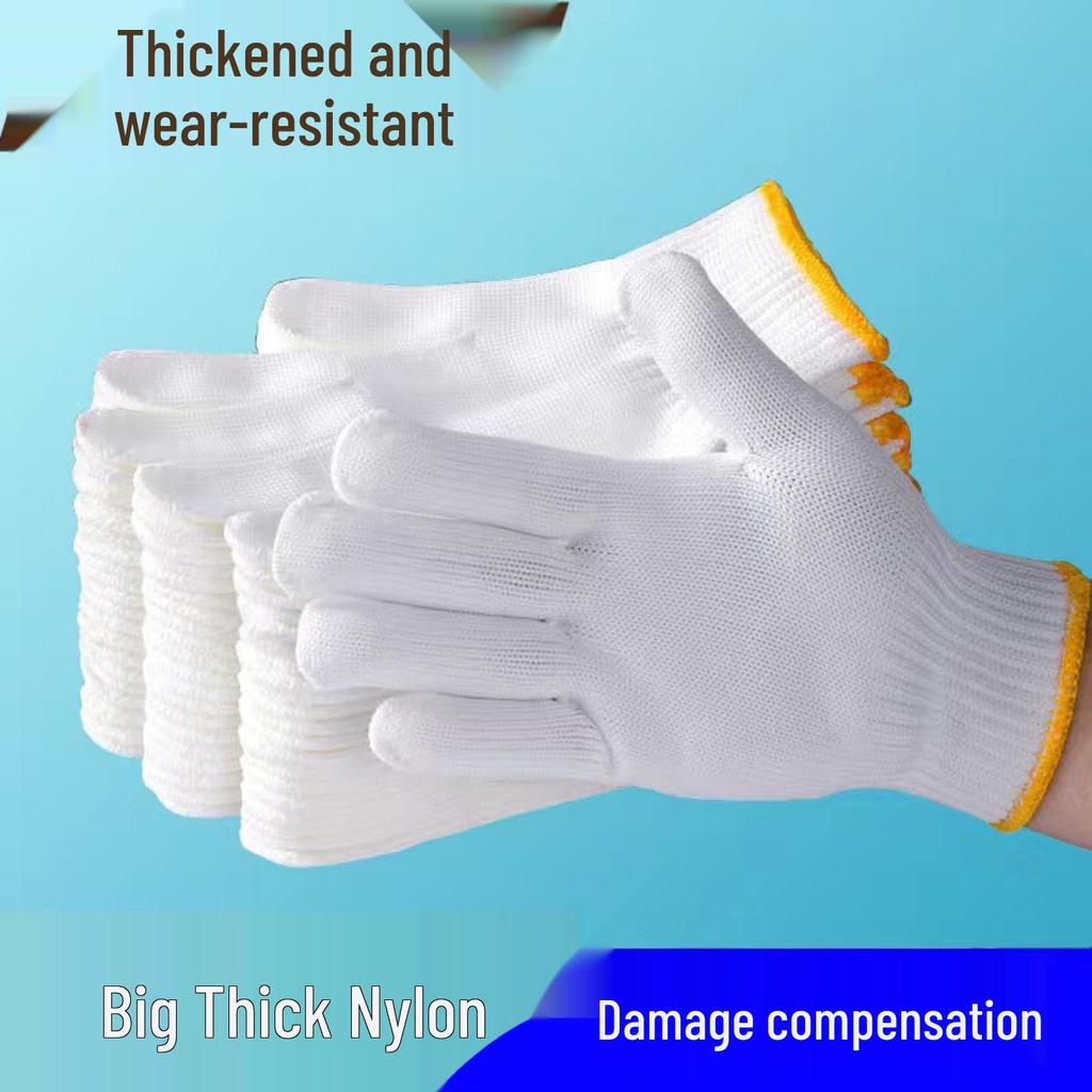 Durable Wear-Resistant Nylon Labor Gloves - Thickened Cotton Liners for Machinery & Construction, Unisex