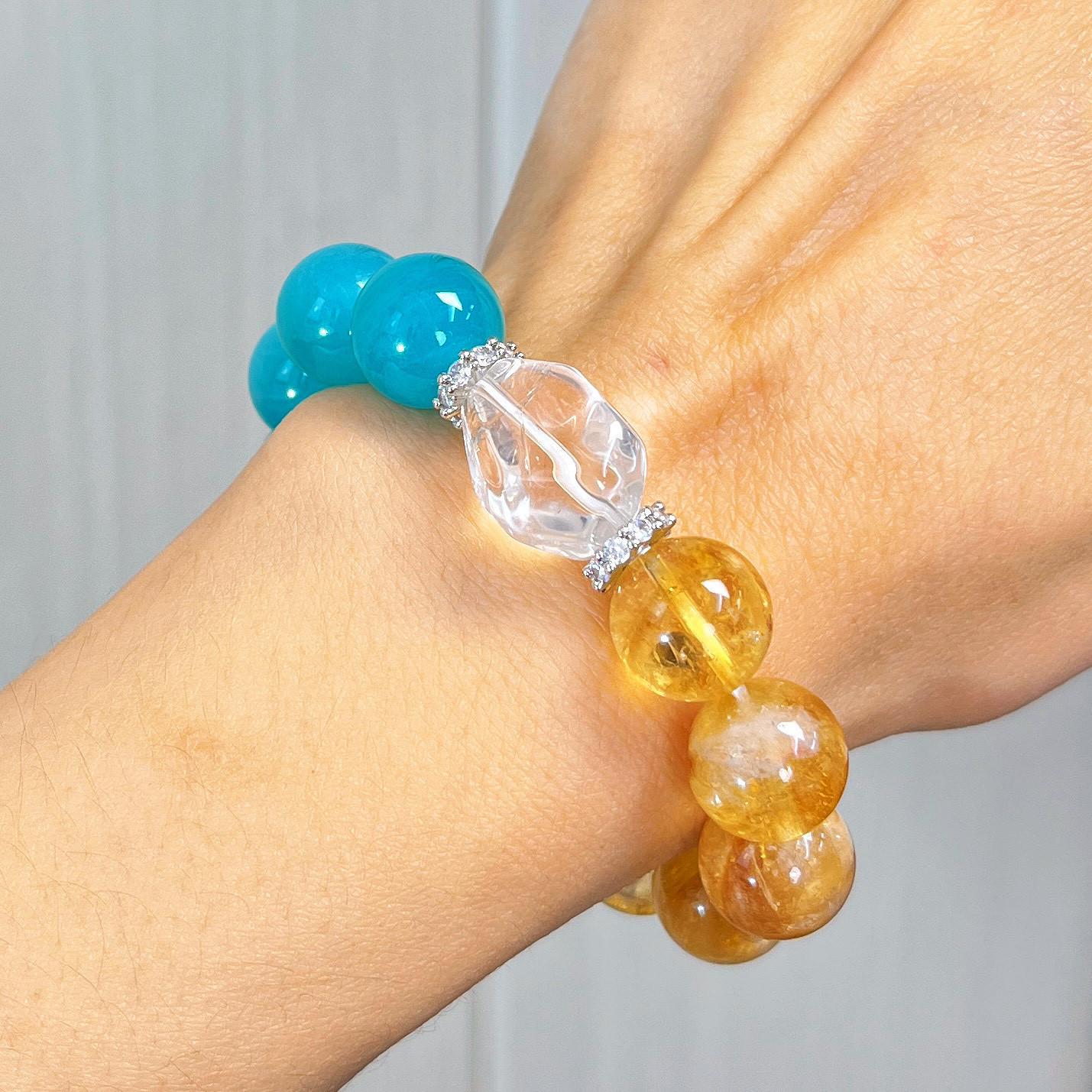 12Mm Design Sense High Quality Vitreous Natural White Crystal Citrine Tianhe Stone Bracelet Bracelet