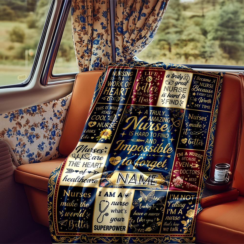 Nurse Appreciation Quotes Blanket Personalized Name Soft Comfortable Stylish Blanket Car Blanket Perfect For Travel Camping Outdoor Home Suitable For