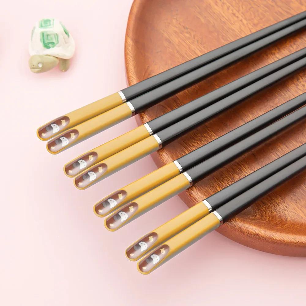1pair Chopsticks Anime Kawaii Creativity Alloy Personal Chopsticks Non-Slip Child Adult Cutlery Kitchen Household