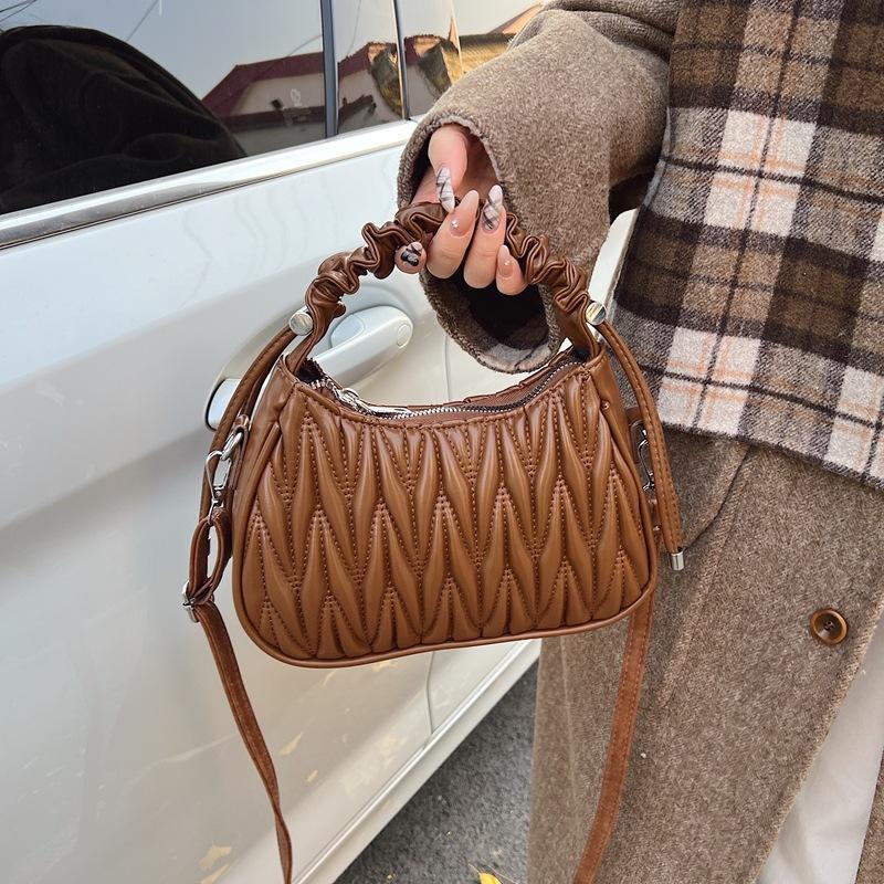 Fashion pleated bag women's spring new retro casual small square bag simple messenger bag tide