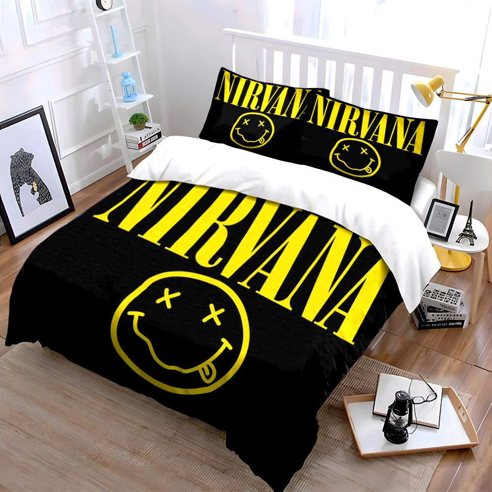Nirvana Logo Black and Yellow Bedding Set Bedding Set (1 Duvet Cover, 2 Pillowcases, Duvet Not Included)
