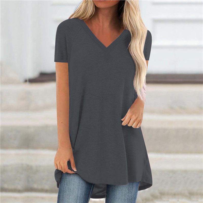 

2024 Women s Plus Size V-Neck Loose Solid Color T-Shirt Triple Extra Large