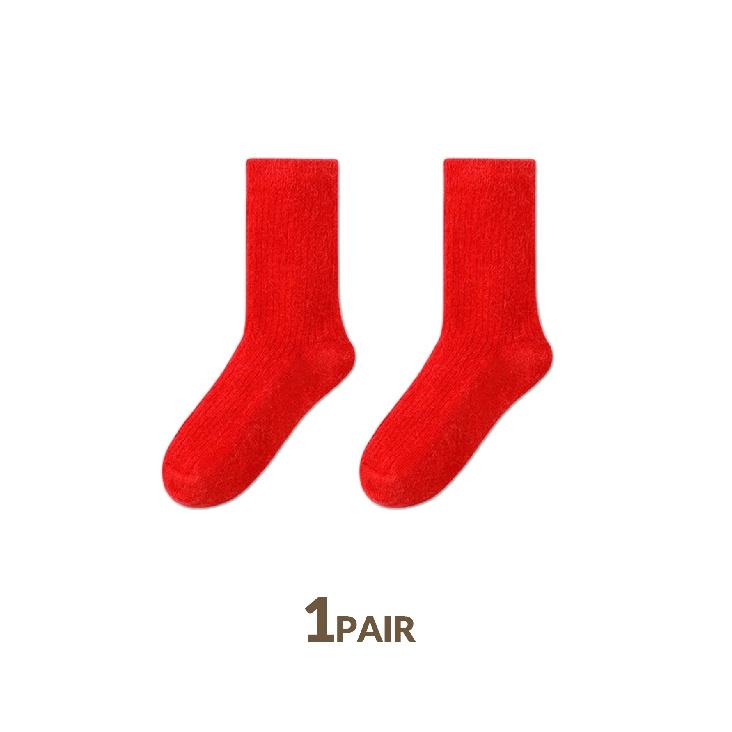 1pair Thick and Warm Cashmere Socks Pleated Vertical Strips Socks Autumn Solid Color Winter Warm Socks for Women