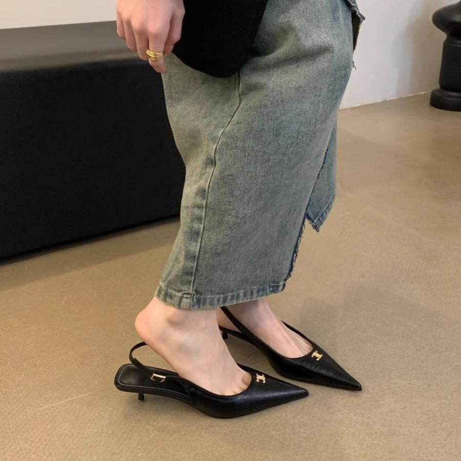 French Black Temperament Stiletto High Heels Bag Head Sandals Fairy Shoes 2025 New Spring and Summer Pointed Single Shoes