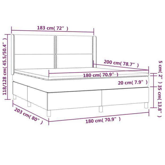 VidaXL Slat Bed Base with Mattress and LED, Upholstered Bed, Double Bed, Adult Bed for Interior Bedroom, 3138815