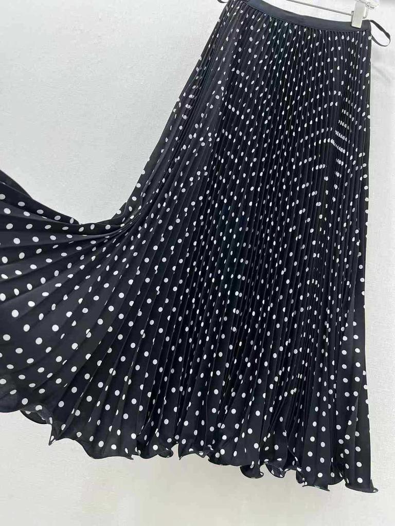 Summer 2025 New Chiffon High Waist and Thin Pleated Polka Dot Medium and Long Skirt Femininity Fashion A-shaped Skirt