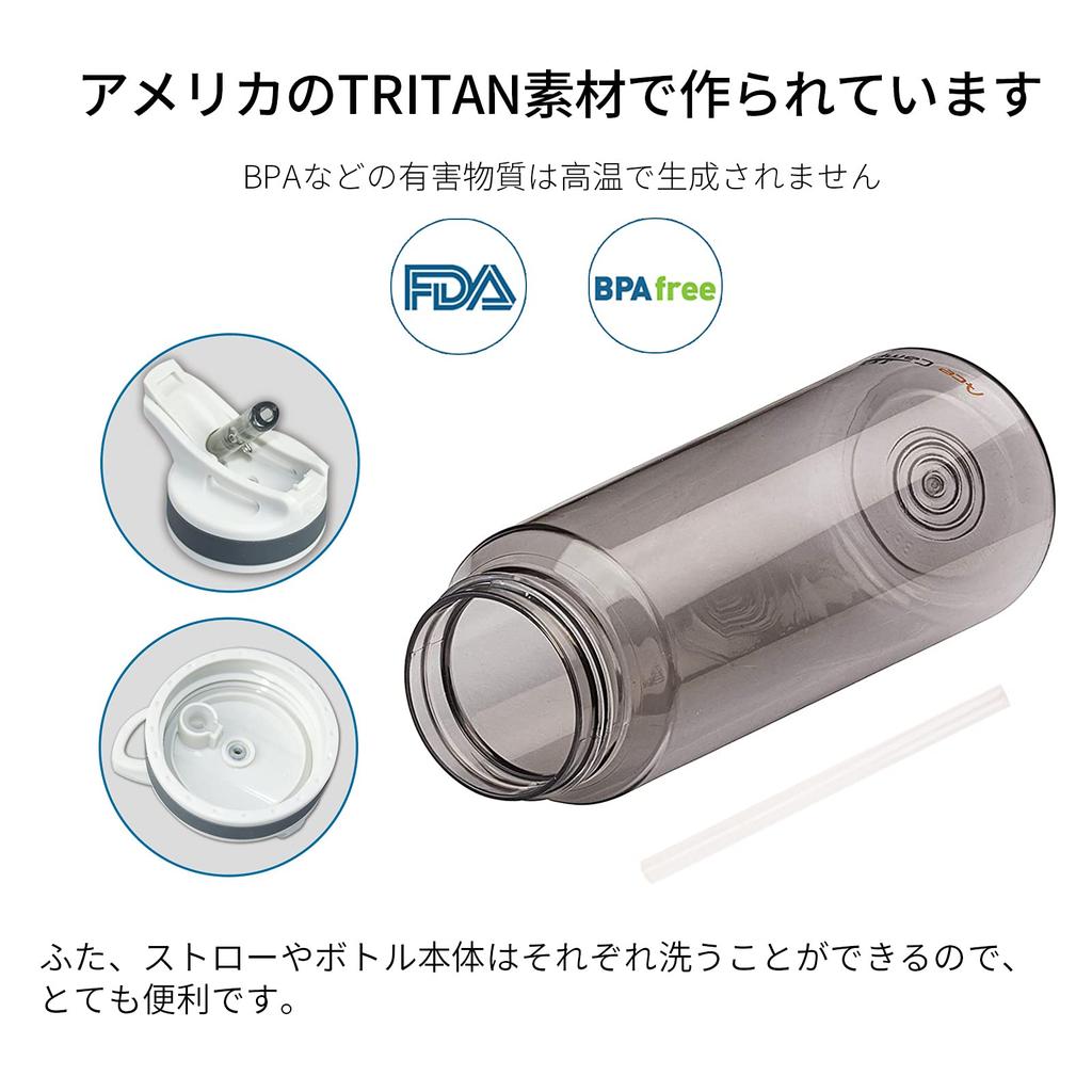 AceCamp BPA-Free 800ml Large Capacity Water Bottle, TRITAN Plastic Straw Bottle, Sports, Gray