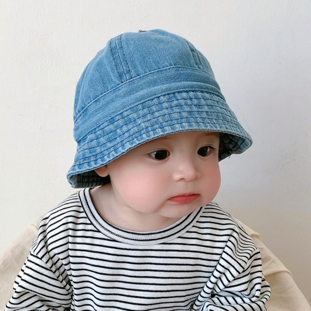 Korean Style Baby Sun Hat Solid Color Children Fisherman Cap Sweet Washed Denim Bucket Hat  Outdoor