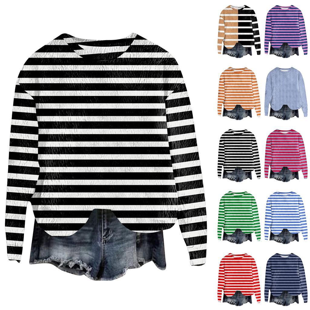 Women's Fashion Round Neck Pullover Top Long Sleeve Tee Printed Sweatshirt