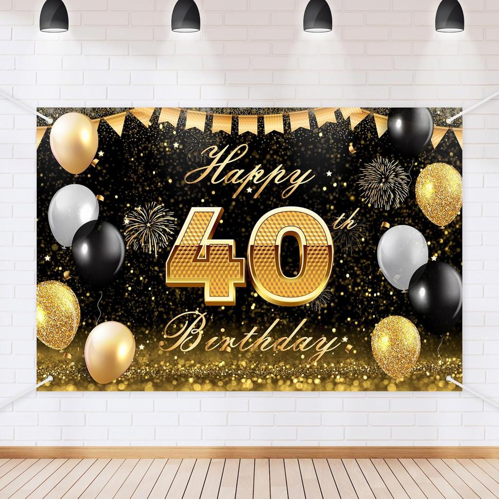 Black Gold Happy Birthday Backdrop Banner Glitter Black Gold Theme Photography Photo Prop Background Decor for Men Women Boys Girls Celebration
