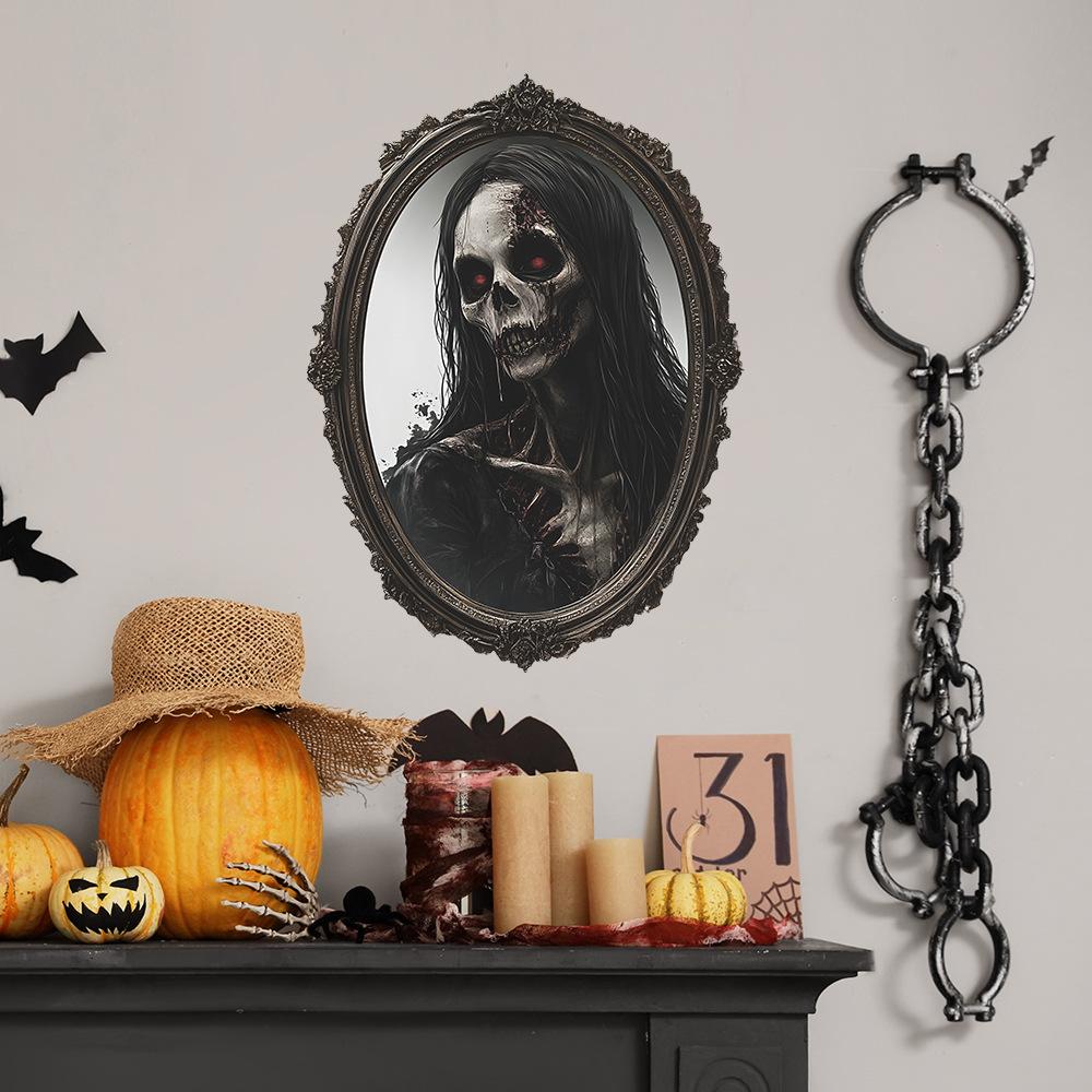 Halloween Horror Mirror Ghost Faces Bedroom Living Room Home Festive Atmosphere Decorative Wall Stickers