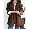 Autumn New Women Caramel Brown Corduroy Shoulder Blazers Popular Neapolitan High-Grade Small Suit