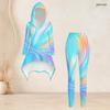 Women Plus Size Hooded Long Sleeve High Low Printed Top Fitted Pants Two Piece Set