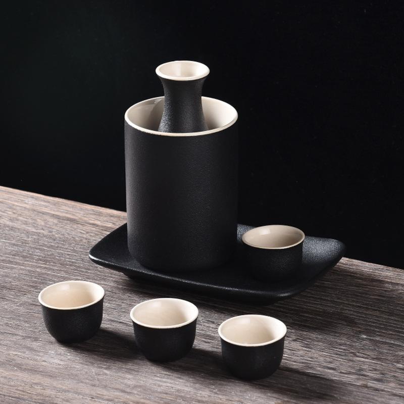 Ceramic Wine Set, Warm Wine Jug With Plate, Japanese-Style Baijiu Dispenser, Spirit Shot Glass