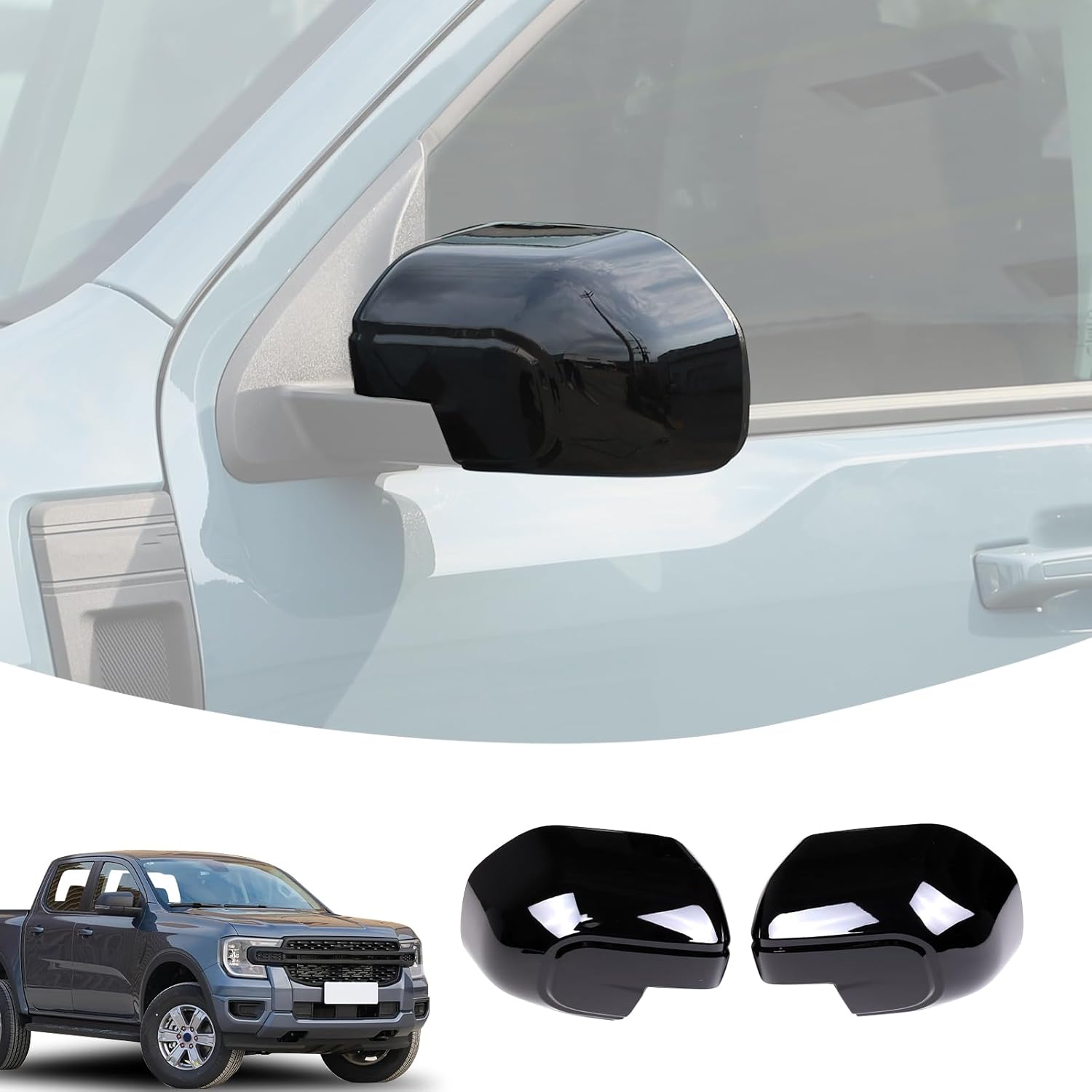 

Car External Rearview Mirror Cover Cap TrimCompatible with Ford Maverick 2022-2024 Door External Side Rearview Mirror Protection Cover Moulding Piano Black