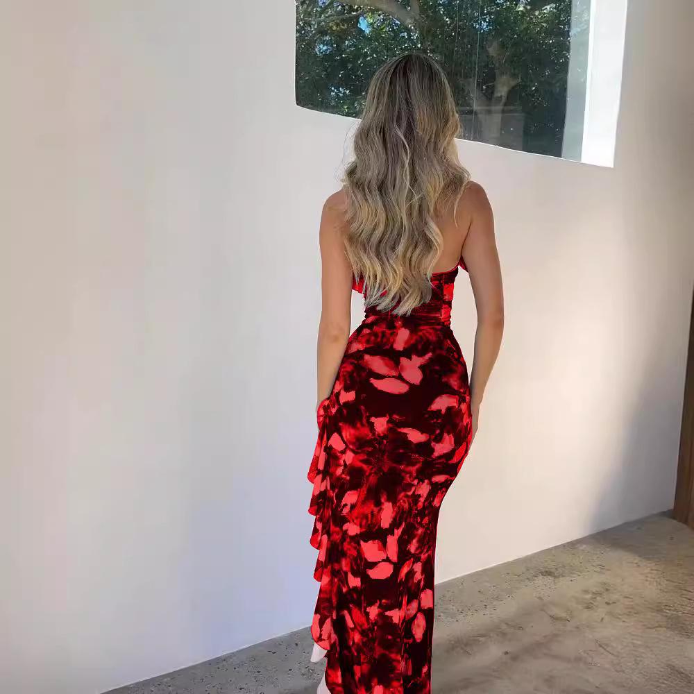 Women's Summer 2025 Backless Lace-up Slit Printed Dress - New Fashion Arrival
