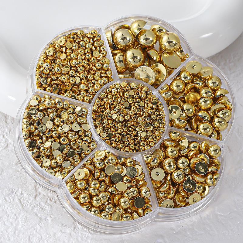 2000Pcs/Box Faux Pearl Nail Art Decoration Half Round Beads Nail Diy Jewelry Different Sizes Nail Charms Nail Art Supplies