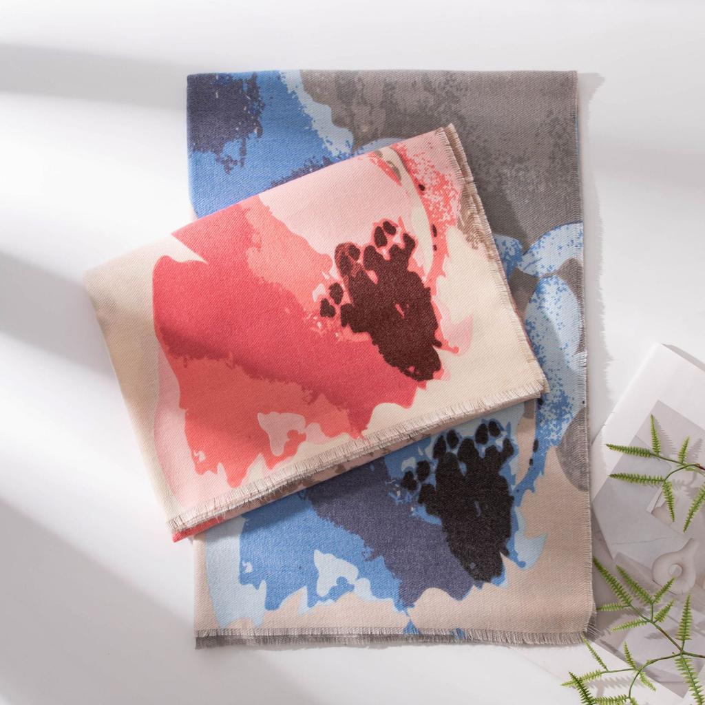 Printed Faux Cashmere Scarf for Women  A High End Plant and Floral Warm Shawl  A Fashionable Commuting Neck Protection and Cold Proof Scarf