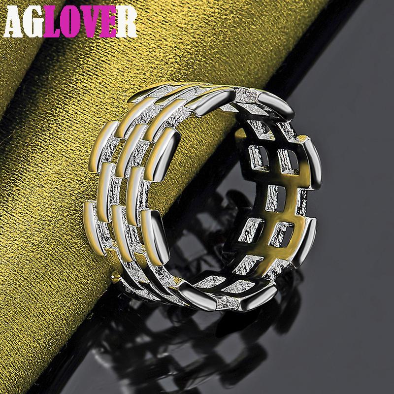 925 Sterling Silver fyrkantiga rutig nätverksring smycken