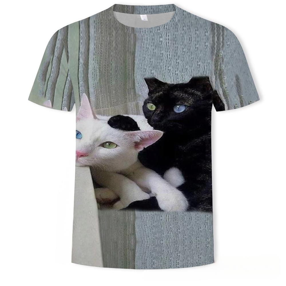 Summer Round Neck 3D Cute Cat Print Top Fashionable Casual Short Sleeved Men's T-shirts