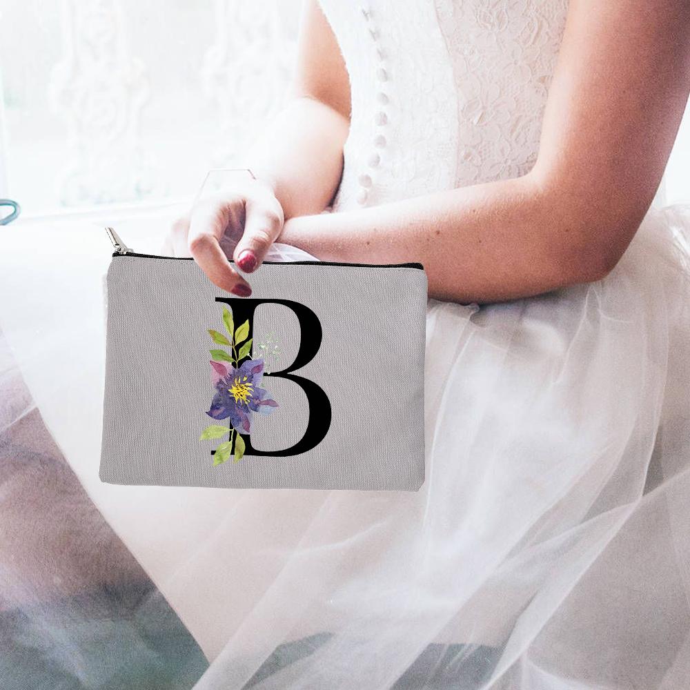 26 Lettere dell'Alfabeto Inglese Sposa Sacchetti Cosmetici con Zip Lettere Fiori Organizzatore Custodia Trucco da Viaggio per Donna Articoli da Toeletta Regali per Donna