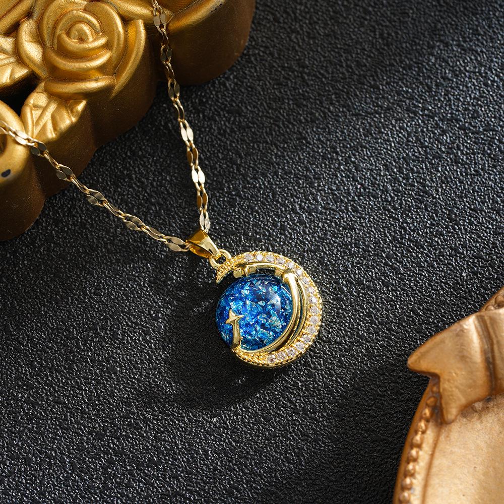 Dreamy Planet Zircon Necklace with Moon and Star Tassels