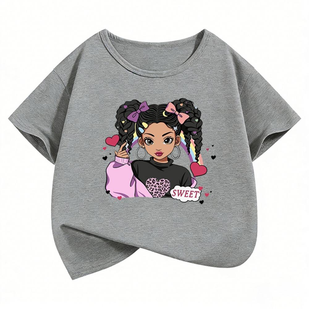 Streetwear Hip Hop Sweet Love Girl T-Shirt Printed Girls' Summer T Shirt Clothes Short Sleeve Tops Cute Girls Clothing