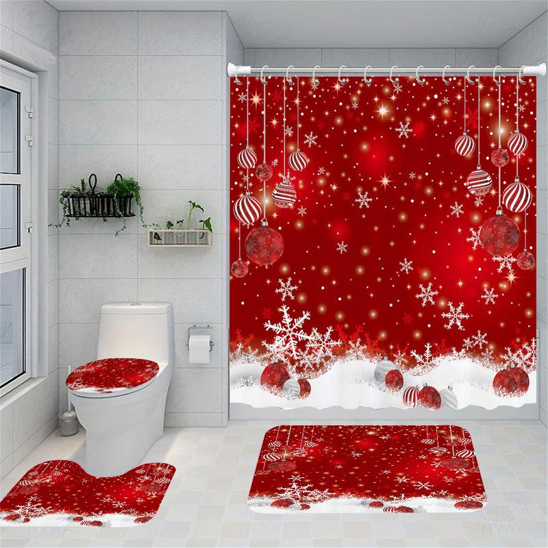 Christmas Series Shower Curtain Digital Printing Bathroom Shower Curtain Four-Piece Polyester Shower Curtain
