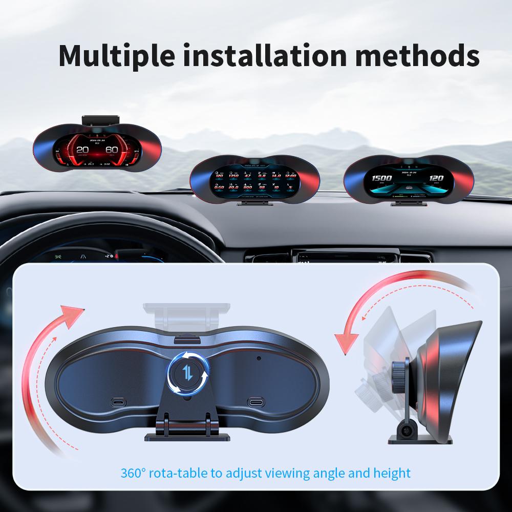 Car OBD+GPS Dual System Car Head-up Display LCD Slope Meter Turbine Accelerometer Speed Temperature Voltage On-board Computer