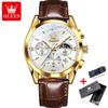 OLEVS 3609 Luxury Leather Quartz Mens Wristwatches Original Moon Phase Chronograph Waterproof Luminous Watch for Men Reloj Mujer