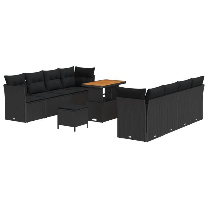 Ensemble de canapé de jardin 11 pièces avec coussins en rotin noir, Ensemble de salle à manger de jardin 3 pièces 3363409