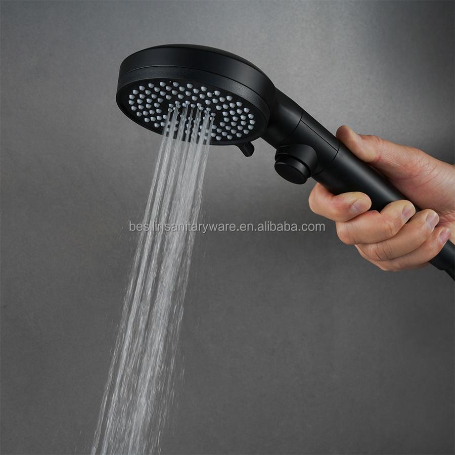 Bathroom Round 3+2 Mode High Pressure Black Hand Held Shower Head with on Off Switch for Water Saving